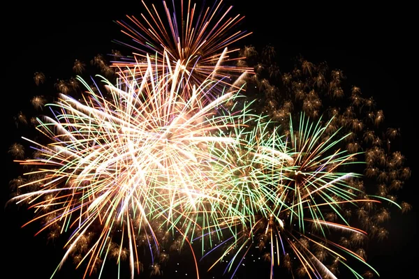 Holiday Fireworks Night Black Sky — Stock Photo, Image