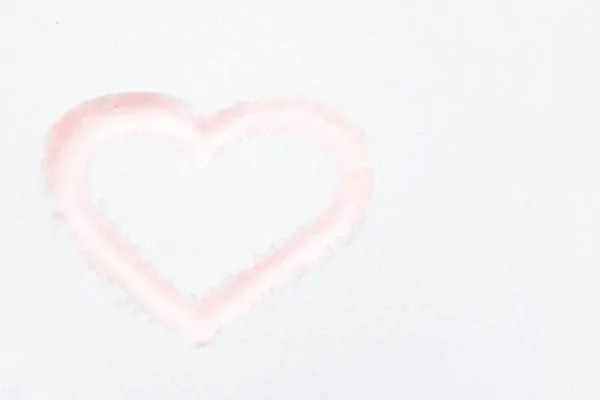 Bentuk Hati Merah Menggambar Salju Putih Sebagai Cinta Latar Belakang — Stok Foto