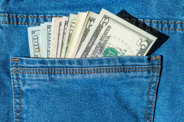 Dollari Contanti Tasca Blue Jeans — Foto Stock