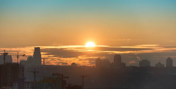 Panorama Dramatic Sunset City — Stock Photo, Image
