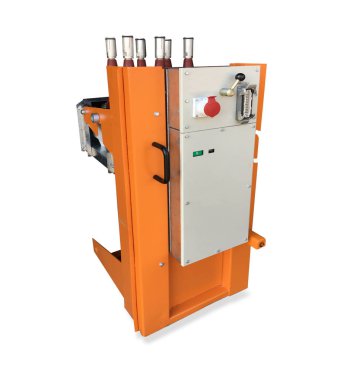 Turuncu çerçevedeki elektrikli süpürge ekipmanı beyaz arkaplanda izole edildi