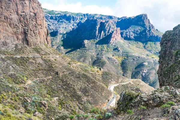 Φύση Τοπίο Του Canary Island Οροσειρά Καταπράσινους Λόφους Και Καμπυλωτό — Φωτογραφία Αρχείου