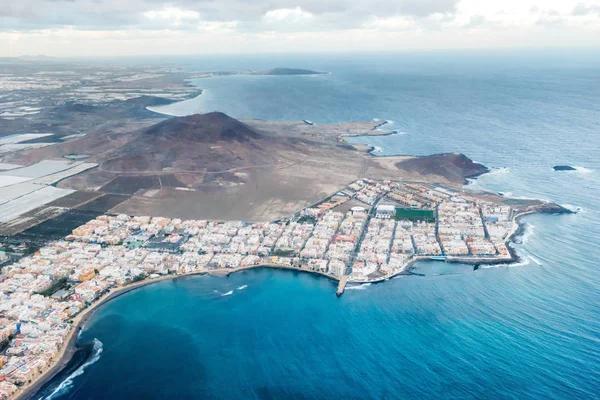 Flygplansutsikt Över Kustlandskapet Och Staden Arinaga Gran Canaria Med Hav — Stockfoto