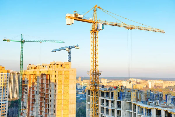 Construção Com Gruas Canteiro Obras Industriais — Fotografia de Stock