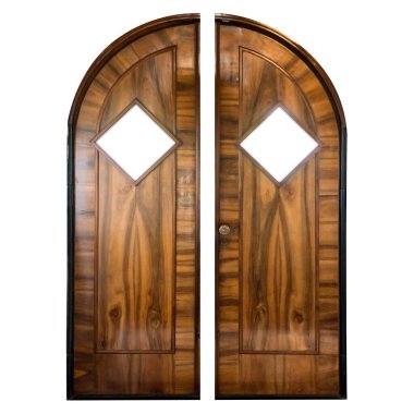 Retro meşe kapısı beyaz arkaplanda izole edildi