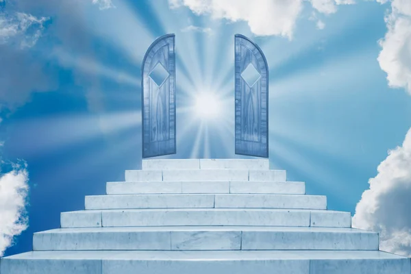 Sun Rays Shining Door Sky Marble Staircase Stairs Abstract Luxury — Stock Photo, Image