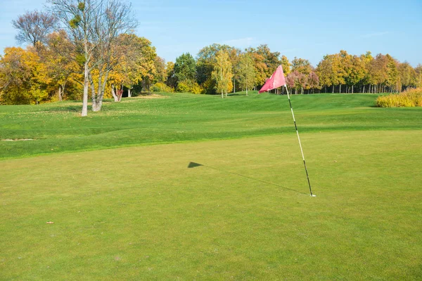 Golffahne Der Nähe Von Falle Auf Grünem Golfplatz — Stockfoto