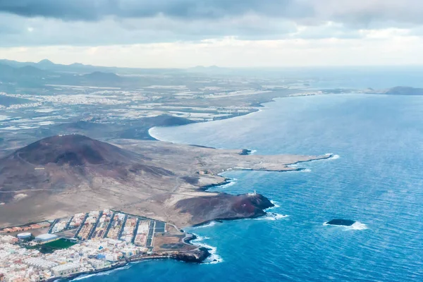 Flugzeug Luftaufnahme Der Küstenlandschaft Und Stadt Arinaga Auf Gran Canaria — Stockfoto