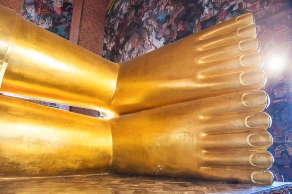 Vista Gran Estatua Dorada Buda Reclinado Templo Wat Pho Bangkok — Foto de Stock