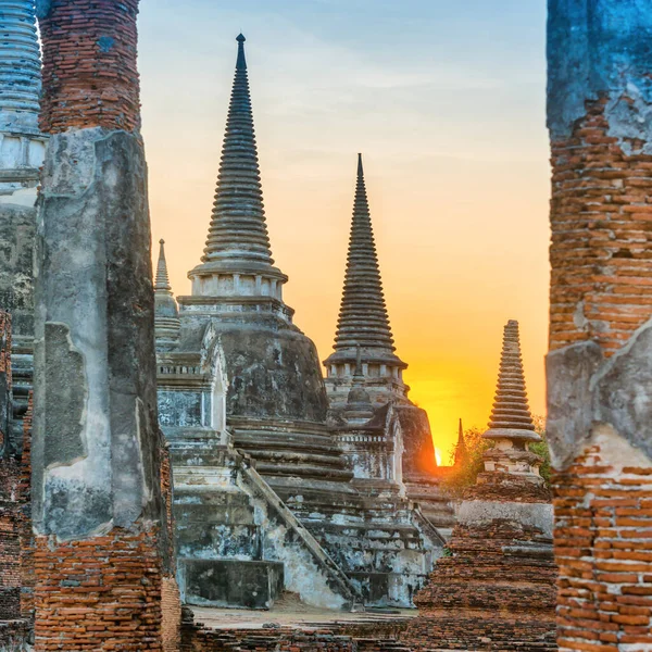 Weiße Chedies Des Buddhistischen Tempels Wat Phra Sanphet Bei Sonnenuntergang — Stockfoto