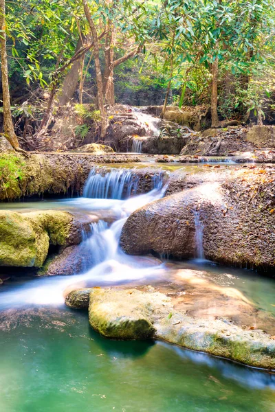 Tropical Landscape Beautiful Cascades Waterfall Green Trees Wild Jungle Forest — Stock Photo, Image