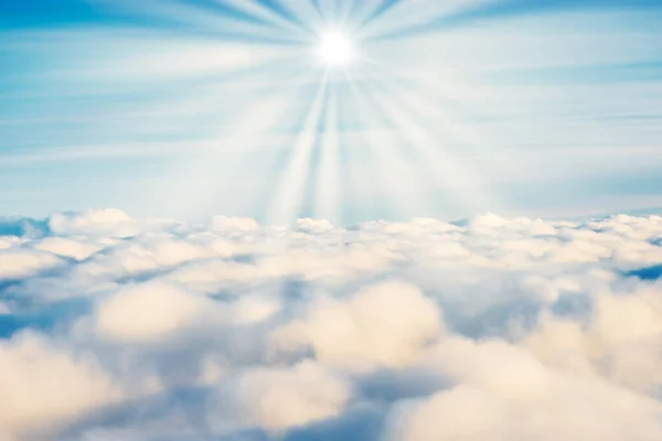 White Clouds Blue Sky Sun Rays Cloudscape Nature Background — Stock Photo, Image
