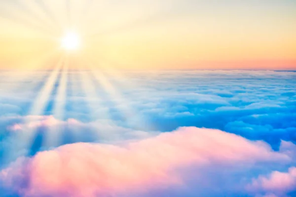 Lucht Wolken Bij Zonsondergang Met Zonnestralen Vanuit Lucht Gezien Vanuit — Stockfoto