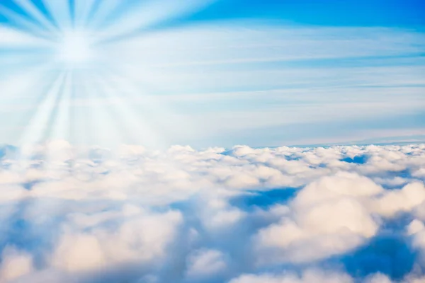 White Clouds Blue Sky Sun Rays Cloudscape Nature Background — Stock Photo, Image