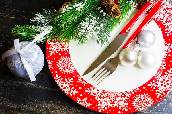 Christmas time table setting — Stock Photo, Image