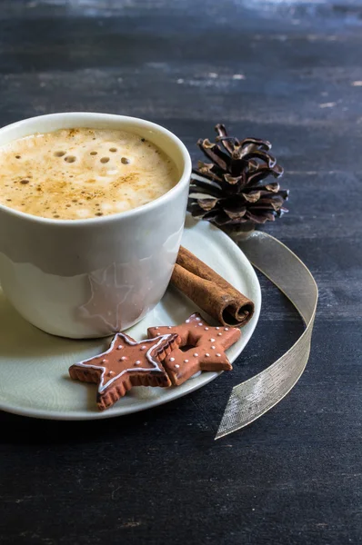 Cup of cappuccino with festive decor — Stock Photo, Image