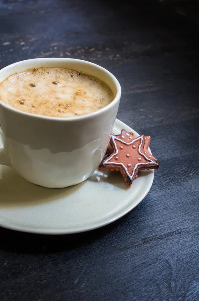 Cup of cappuccino with festive decor — Stock Photo, Image