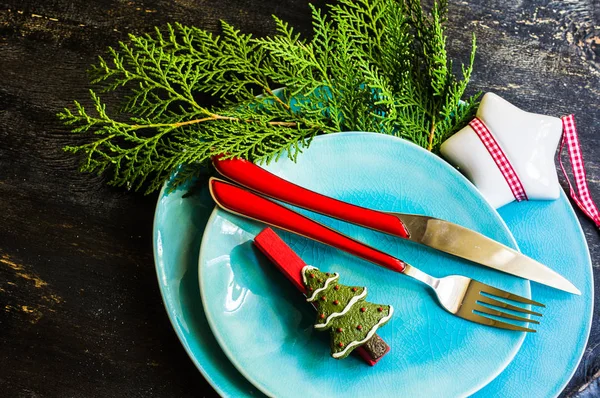 Rustic table setting for Christmas eve — Stock Photo, Image