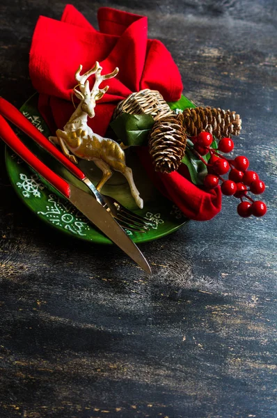 Rustic table setting for Christmas eve — Stock Photo, Image