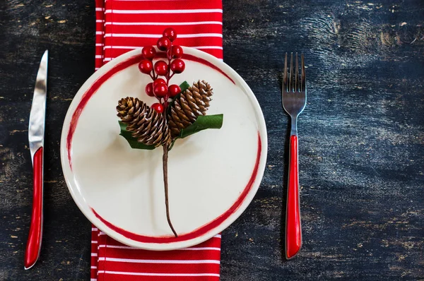 Rustic table setting for Christmas eve — Stock Photo, Image