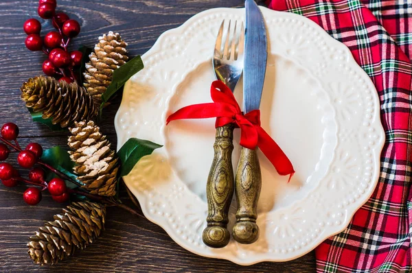 Rustic table setting for Christmas eve — Stock Photo, Image
