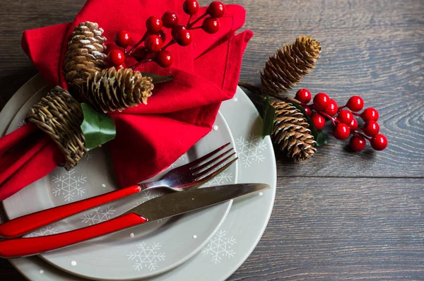 크리스마스 이브에 대 한 소박한 테이블 설정 — 스톡 사진