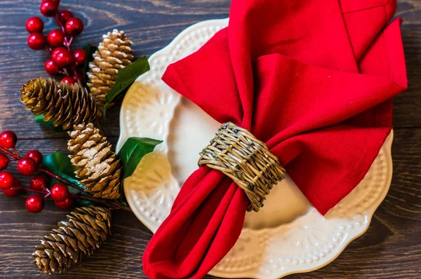 Rustic table setting for Christmas eve — Stock Photo, Image