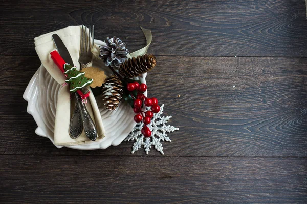 Rustik dukningen för julafton — Stockfoto