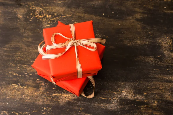 Red gift boxes for Christmas celebrations — Stock Photo, Image