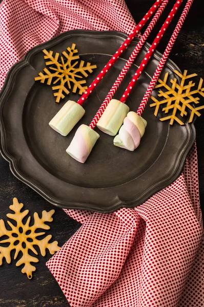 Composição de Natal ou Ano Novo com marshmallows — Fotografia de Stock