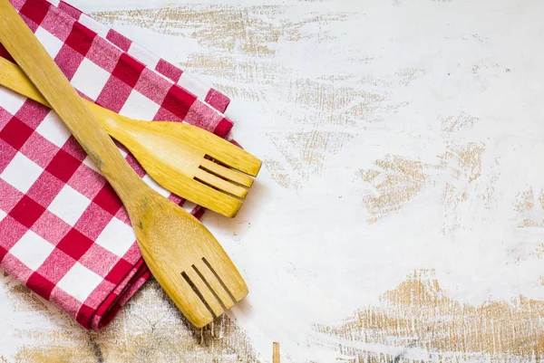 Kitchen staff on wooden table — Stock Photo, Image