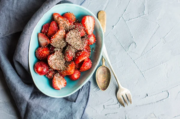 Strawberry dessert with yogurt and chia — Stock Photo, Image