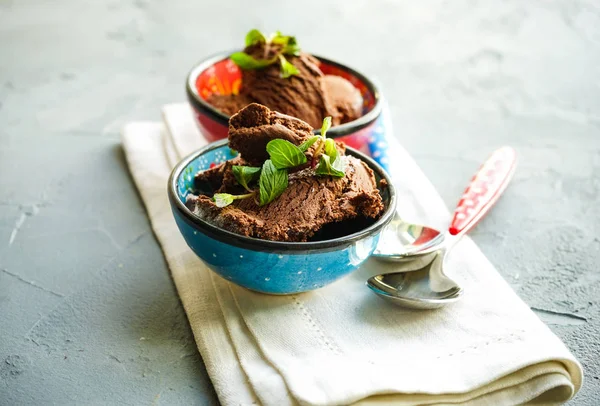 Chocolate ice cream with mint — Stock Photo, Image