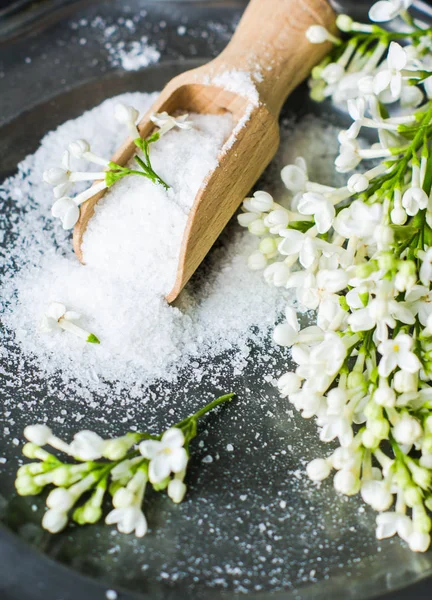 白丁香和海盐的水疗概念 — 图库照片