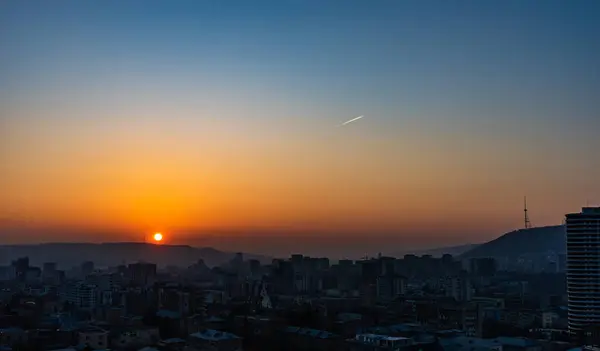 Zimní Krásný Východ Slunce Nad Centrem Tbilisi Hlavním Městem Gruzie — Stock fotografie