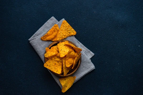 Chips Verduras Saludables Fondo Oscuro Con Espacio Copia — Foto de Stock