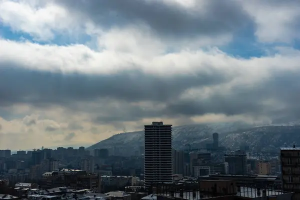 Ciel Nuages Spectaculaires Vue Sur Centre Ville Tbilissi Géorgie — Photo