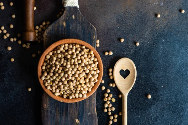 Raw Chickpeas Bowl Organic Food Concept — Stock Photo, Image