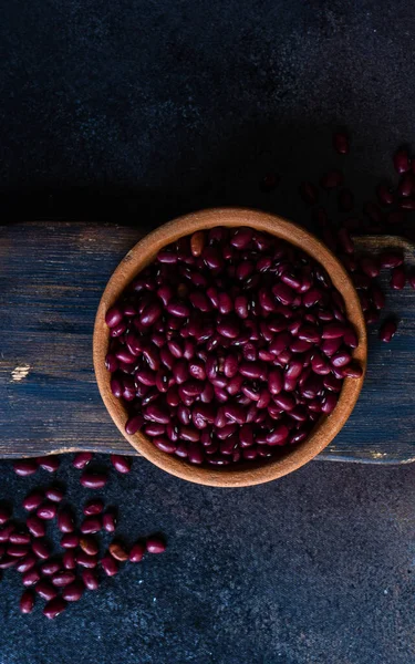 Organic Food Concept Bowl Full Beans Dark Concrete Background Copy — Stock Photo, Image