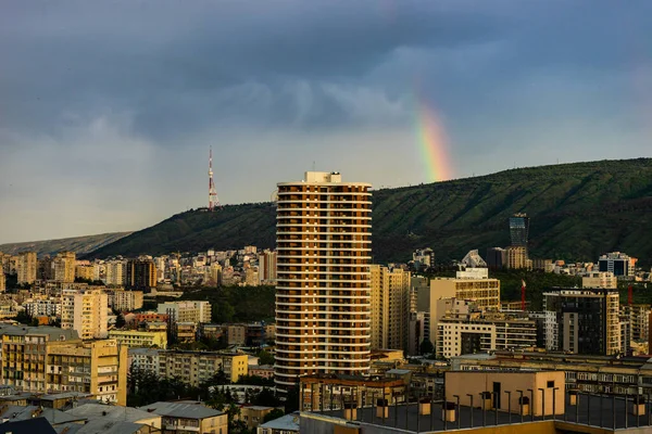 Rain Rainbow Tbilisi Downtown Capital City Georgia Caucasus — Stock Photo, Image