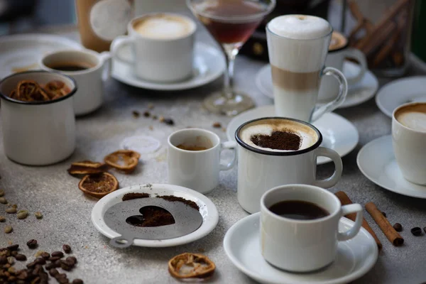 Bebida Café Variedades Concepto Sobre Fondo Piedra Con Espacio Copia — Foto de Stock