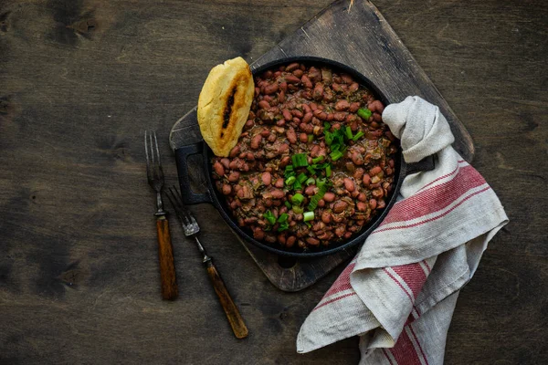 Traditional georgian bean dish red beans stew on wooden table