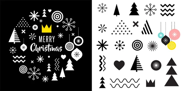 Frohe Weihnachten, geometrischer abstrakter Hintergrund, Verkaufsposter und Muster im skandinavischen Stil — Stockvektor