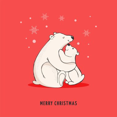 Elle çizilmiş kutup ayısı, sevimli ayı kümesi, anne ve bebek ayı ayılar birkaç. Ayılar ile neşeli Noel selamlar