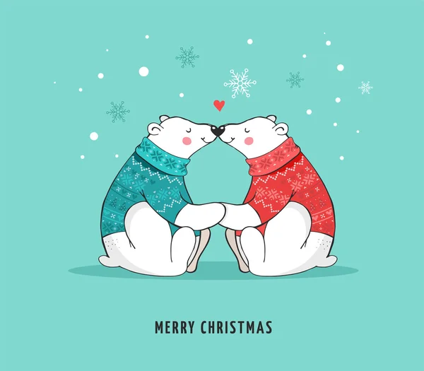 Urso polar desenhado à mão, conjunto de ursos bonitos, mãe e ursos bebés, dois ursos. Feliz Natal saudações com ursos —  Vetores de Stock