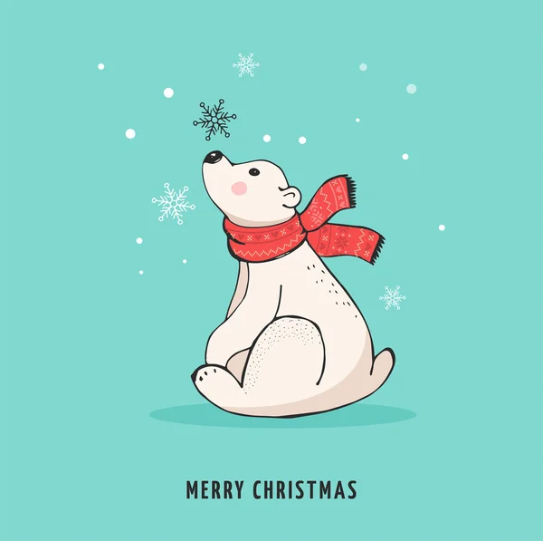 Oso polar dibujado a mano, lindo set de osos, madre y bebé osos, un par de osos. Feliz Navidad saludos con osos — Vector de stock