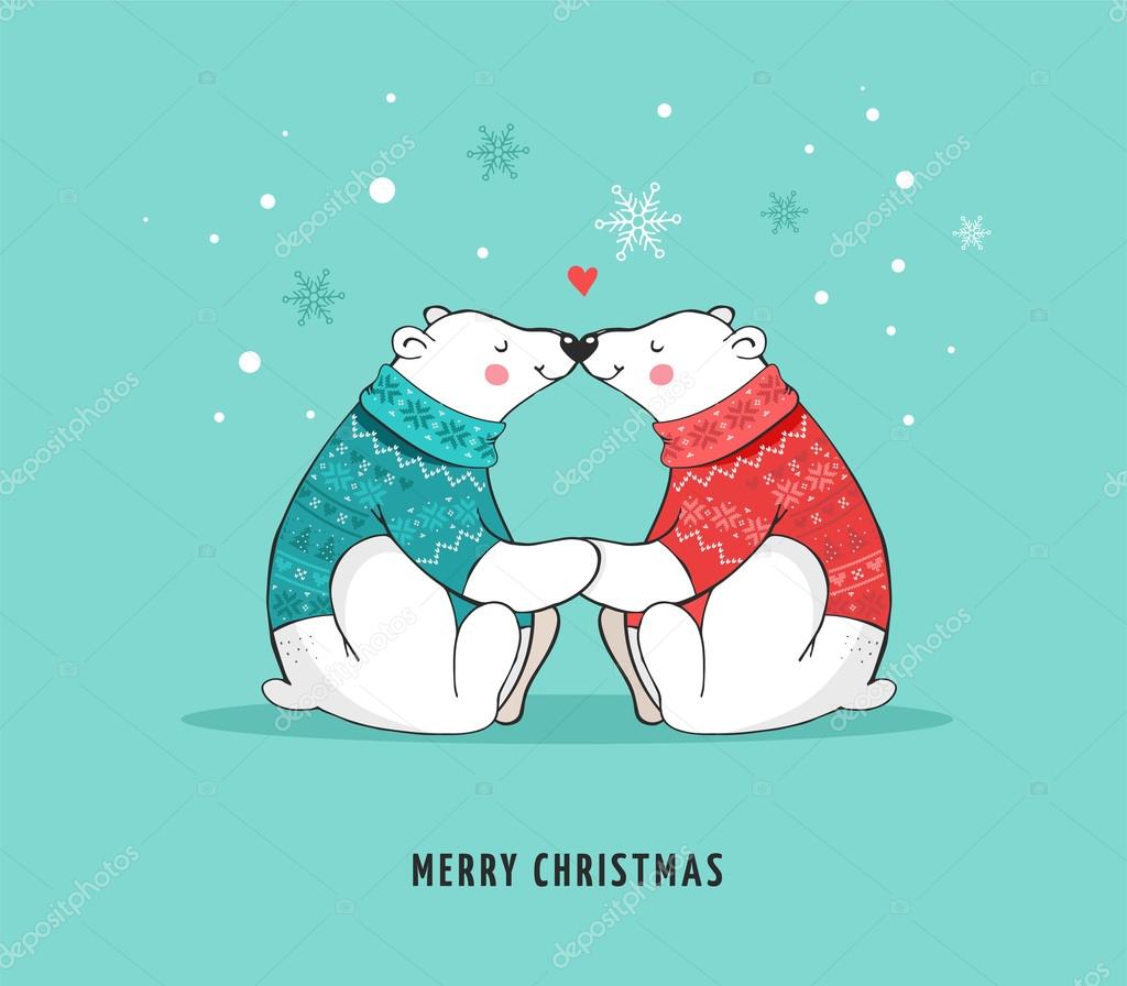 Ours Polaire Dessine A La Main Ensemble D Ours Mignon Ours Mere Et Bebe Couple D Ours Joyeux Voeux De Noel Avec Les Ours Image Vectorielle Par Marish C Illustration
