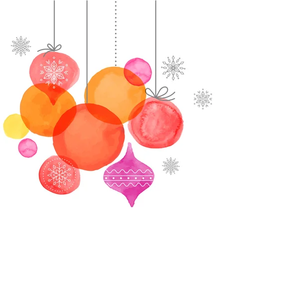 Retour de Noël avec boules de Noël, aquarelle couleurs vibrantes Décoration de Noël, Joyeux Noël carte de voeux — Image vectorielle