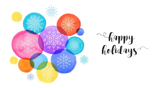 Christmas backgound with Christmas balls, watercolor vibrant colors Christmas decoration, Merry Christmas greeting card — Stock Vector