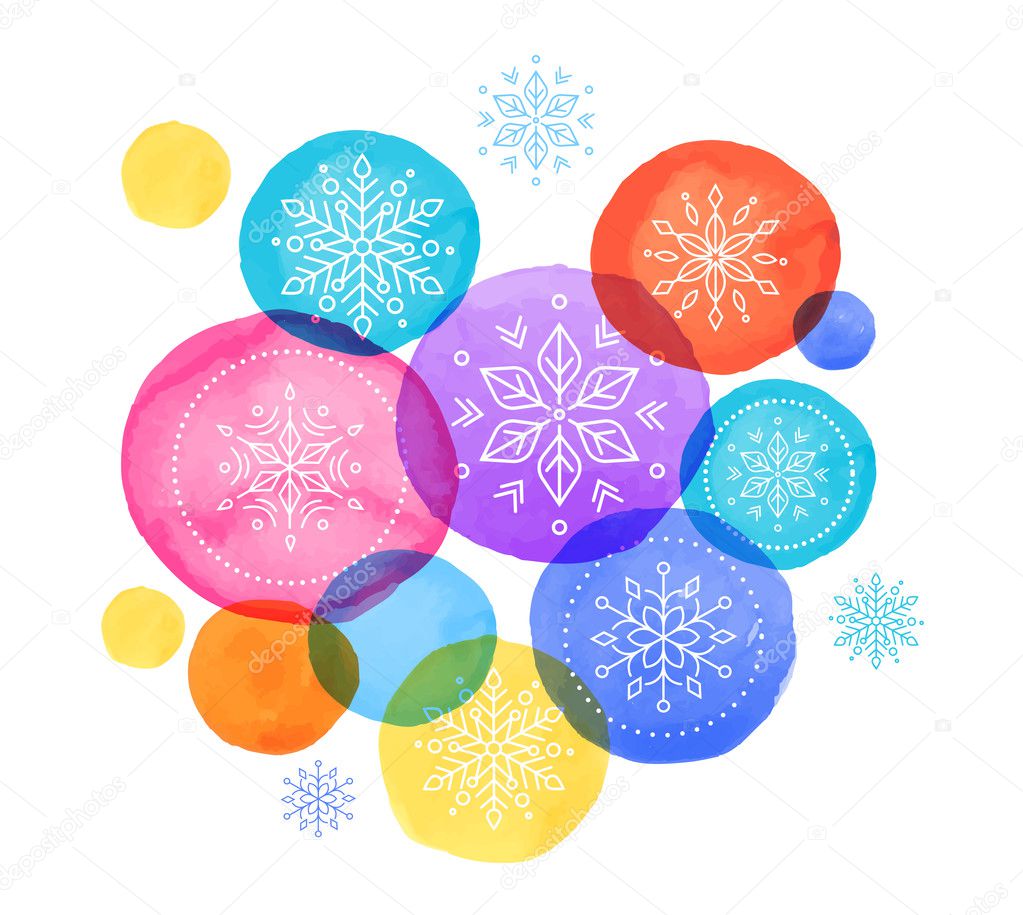 Christmas backgound with Christmas balls, watercolor vibrant colors Christmas decoration, Merry Christmas greeting card